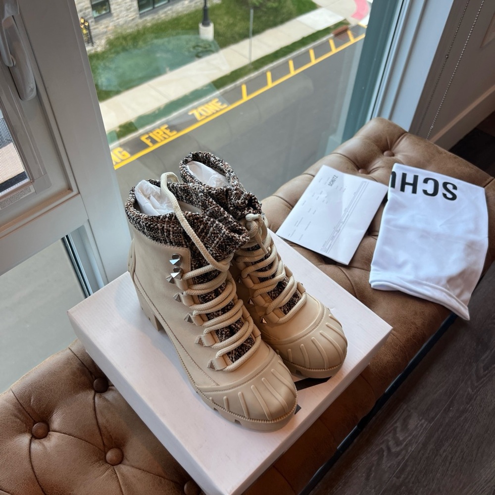 SCHUTZ Jan Tweed Leather Bootie